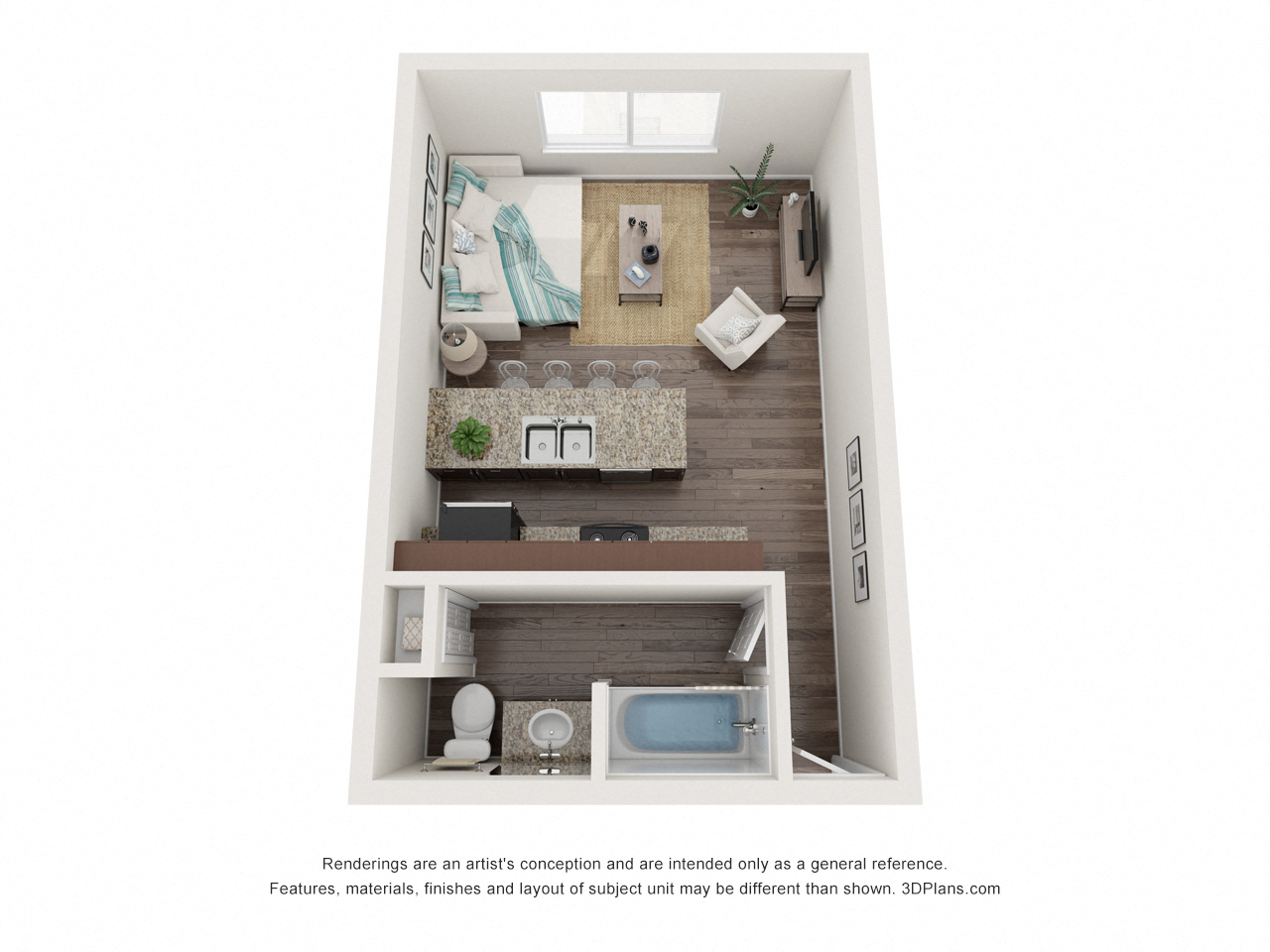 Floor plan for studio, 1 bath, 460 sqft